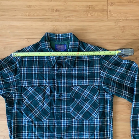 Vtg 60s Pendleton Board Shirt Sz Small Green Plaid Wool Loop Collar Flap Pocket - Picture 8 of 12